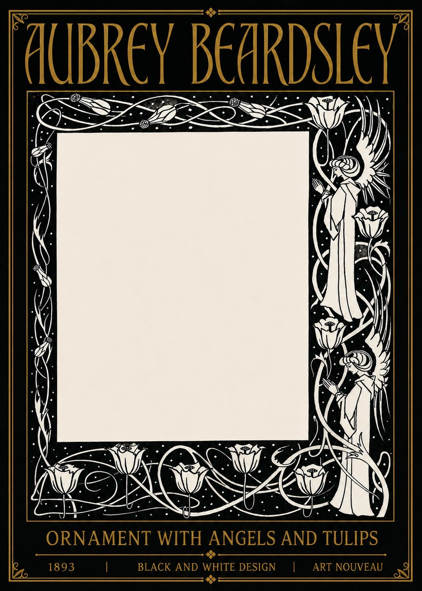 Aubrey Beardsley Ornament with Angels and Tulips No5 - Póster