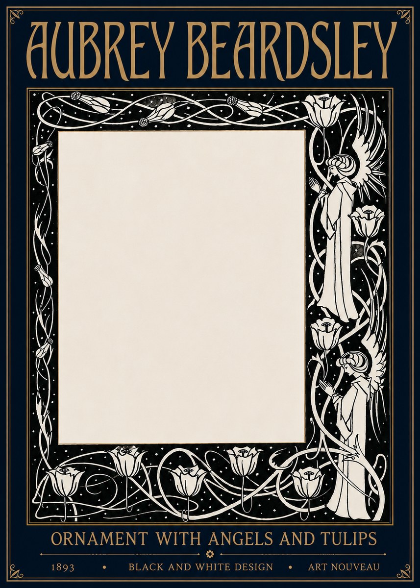 Aubrey Beardsley Ornament with Angels and Tulips No6 - Póster