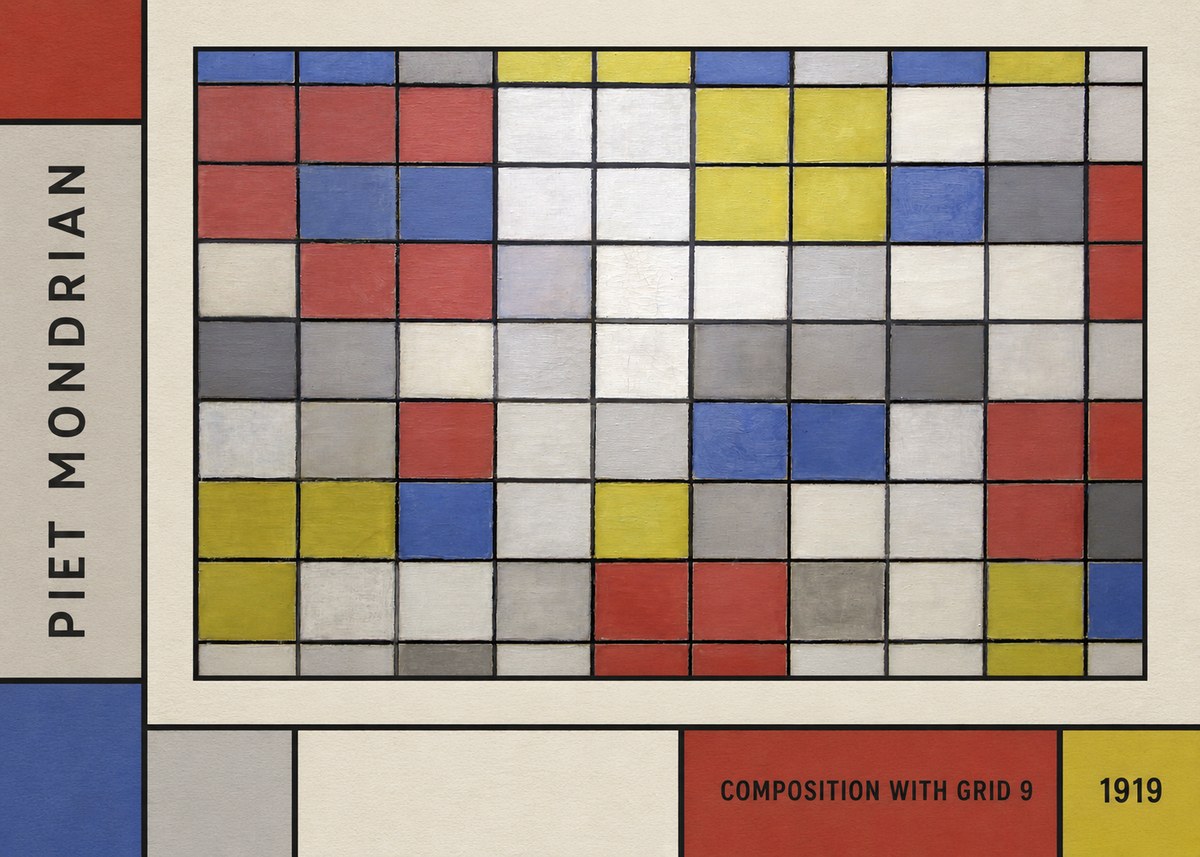 Piet Mondrian Composition with Grid 9 No2 - Póster