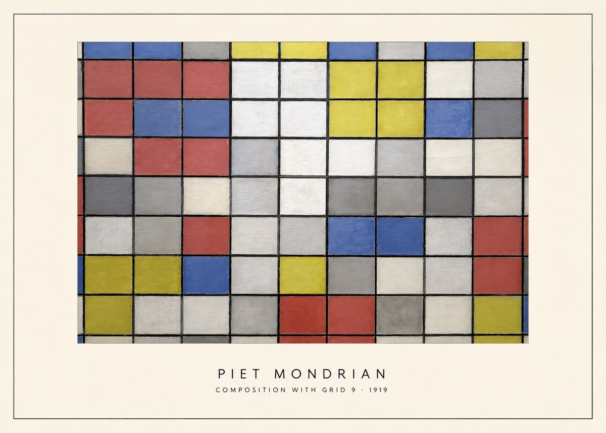 Piet Mondrian Composition with Grid 9 No4 - Póster