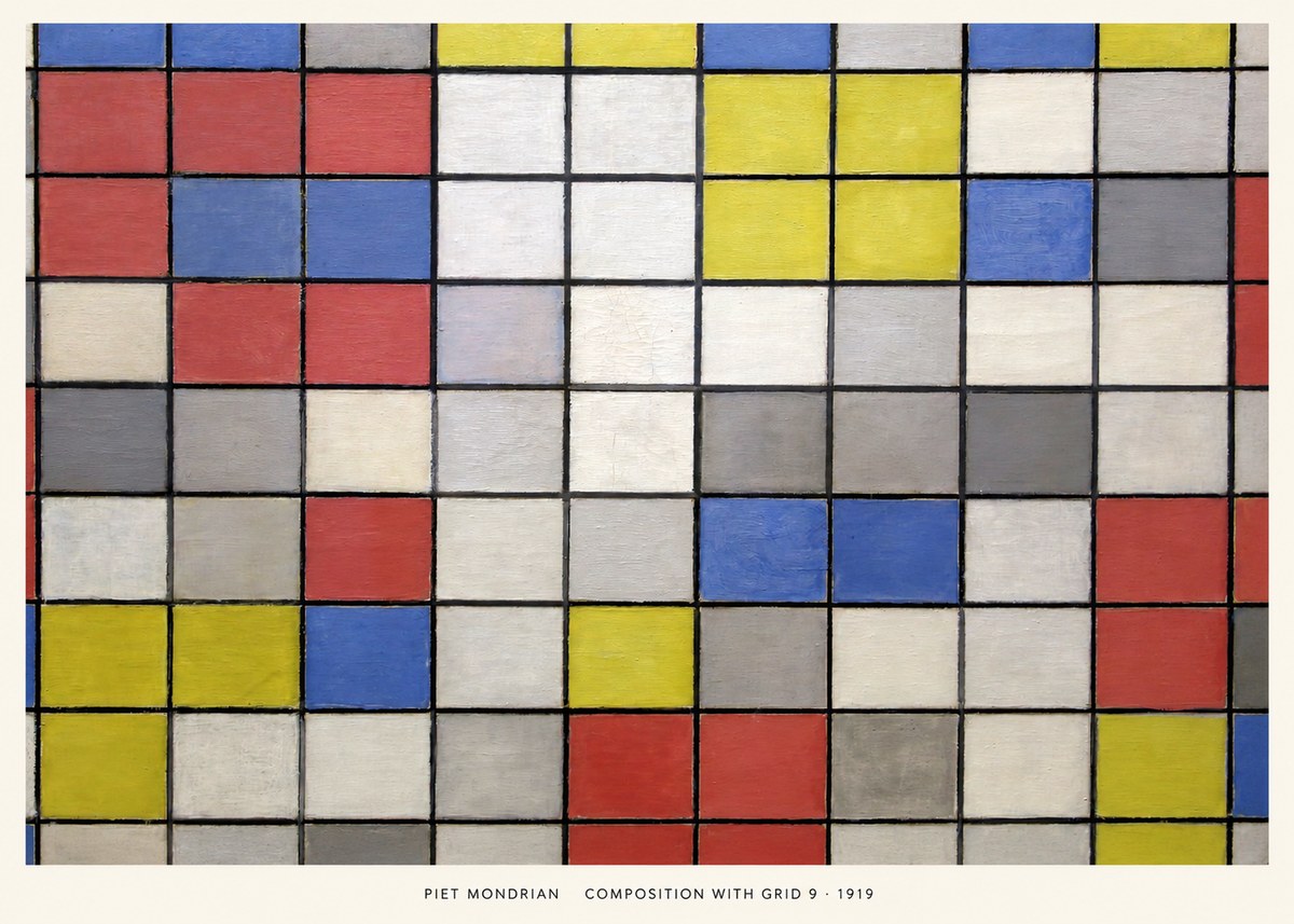 Piet Mondrian Composition with Grid 9 No5 - Póster