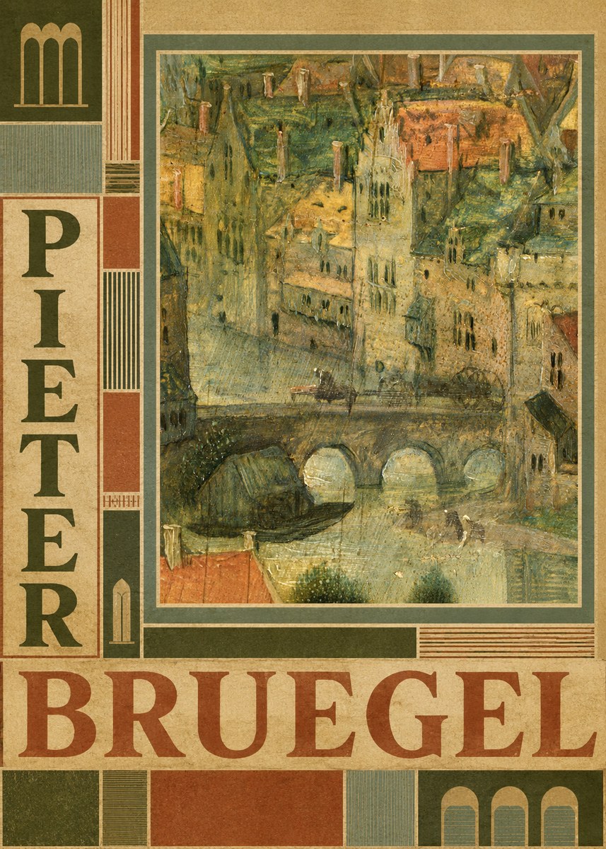 Pieter Bruegel Cityscape with Bridge No3 - Póster