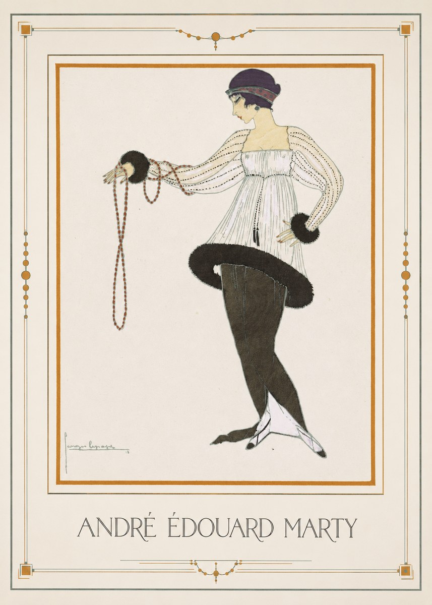 André Édouard Marty Elegant Woman with Pearl Necklace No1 - Póster