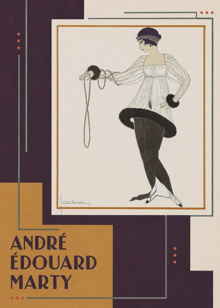 André Édouard Marty Elegant Woman with Pearl Necklace No5 - Póster