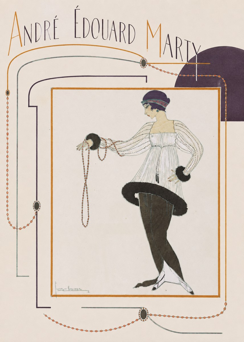 André Édouard Marty Elegant Woman with Pearl Necklace No6 - Póster