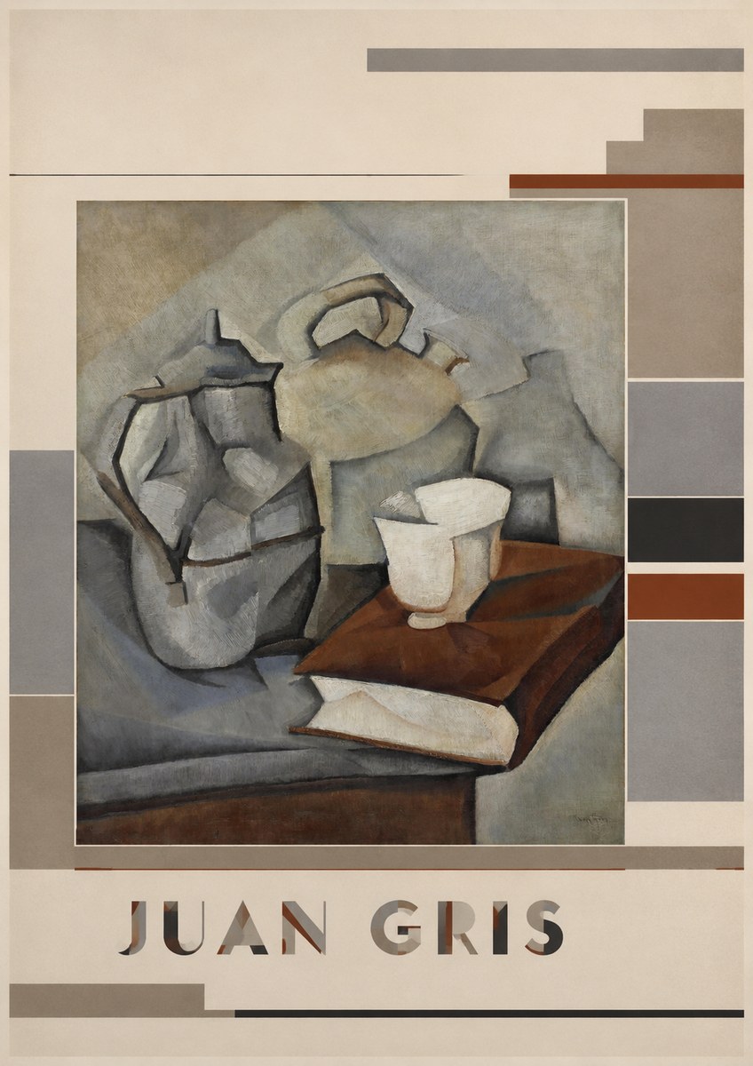 Juan Gris Still Life with Book and Vessels No5 - Póster