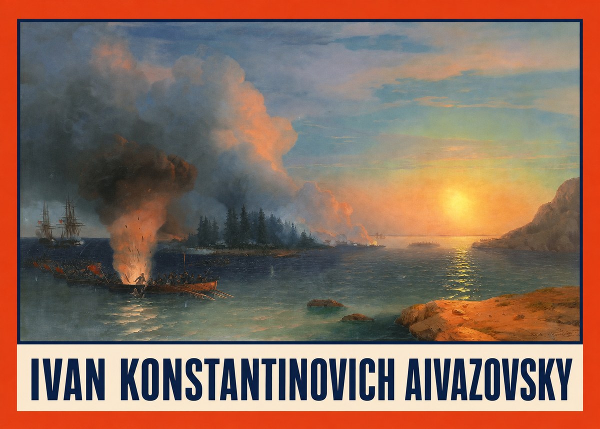 Ivan Konstantinovich Aivazovsky Battle of Chesma No2 - Póster