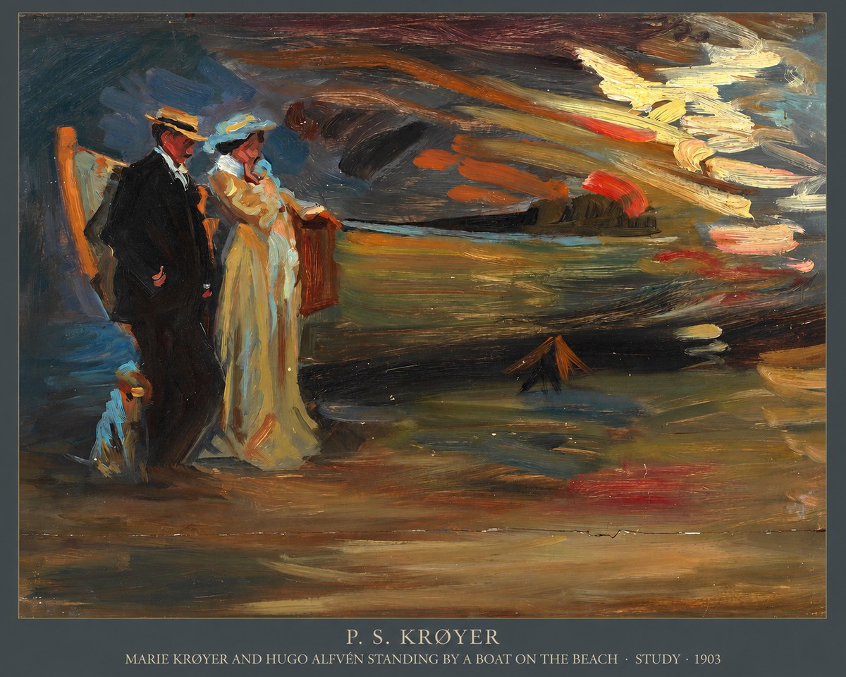 P.S. Krøyer Marie Krøyer and Hugo Alfvén Standing by a Boat on the Beach - Study · 1903 No5 - Póster
