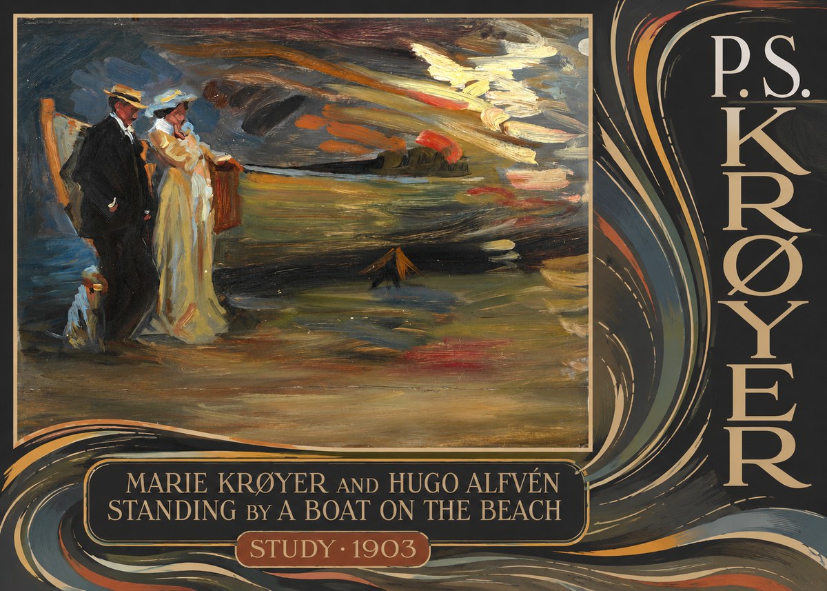 P.S. Krøyer Marie Krøyer and Hugo Alfvén Standing by a Boat on the Beach - Study · 1903 No6 - Póster