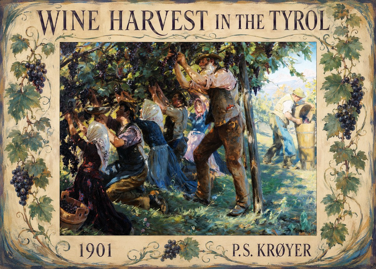 P.S. Krøyer Wine Harvest in the Tyrol No1 - Póster