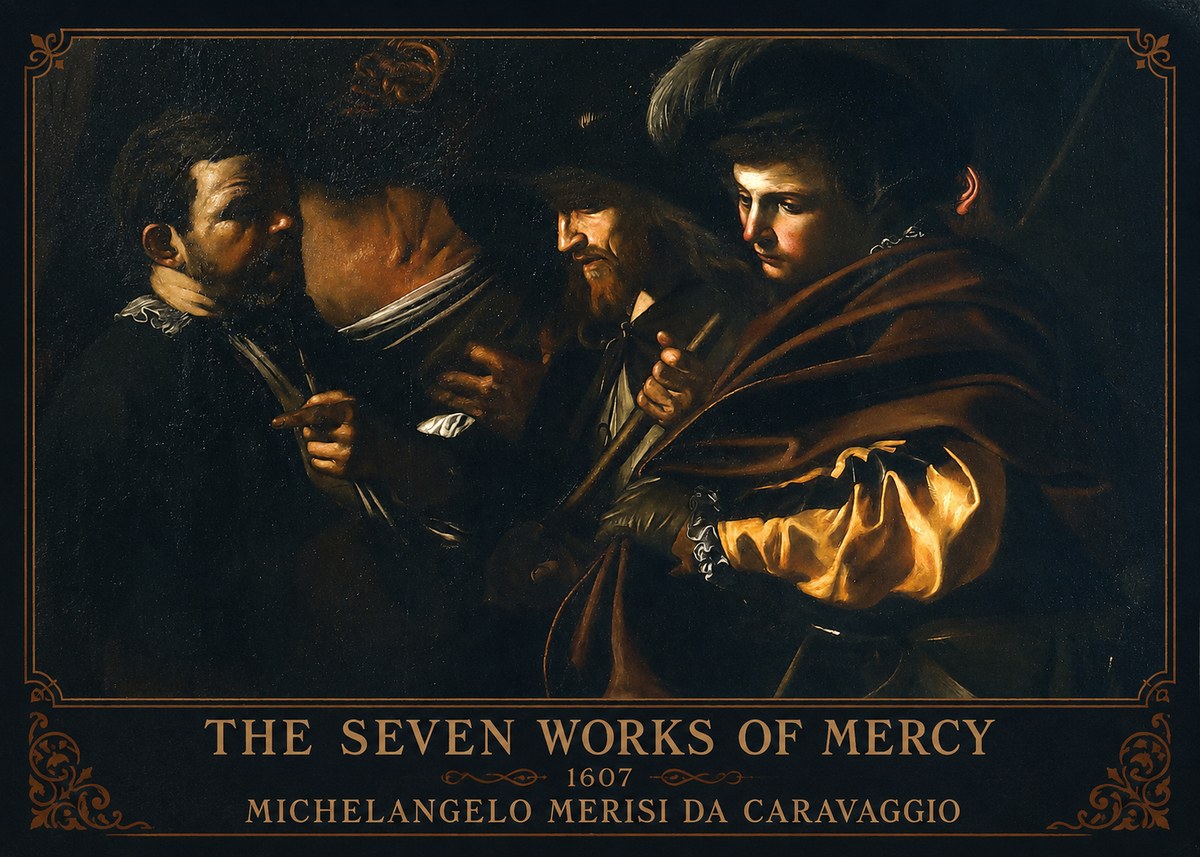 Michelangelo Merisi da Caravaggio The Seven Works of Mercy VI No1 - Póster