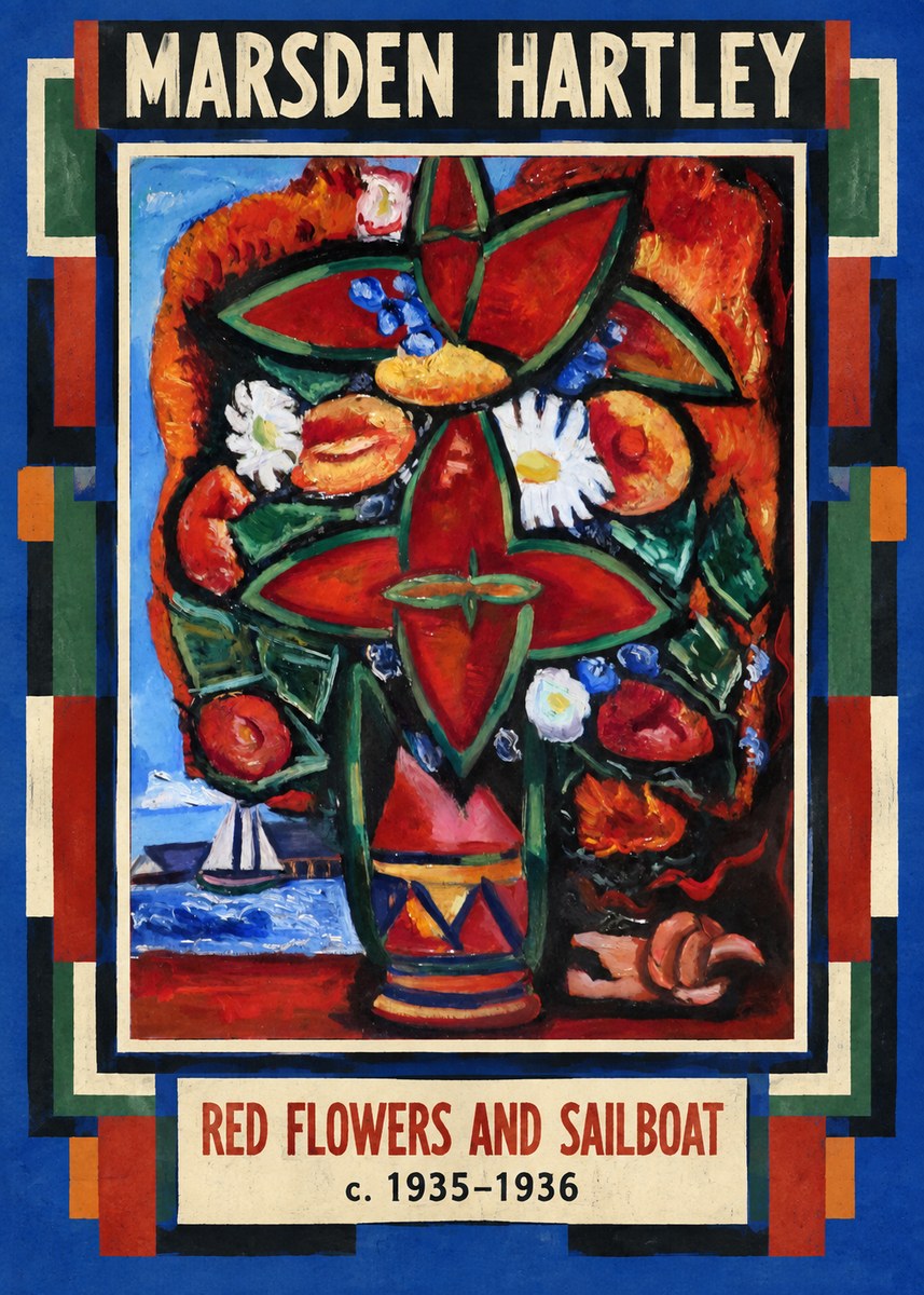Marsden Hartley Red Flowers and Sailboat No4 - Póster