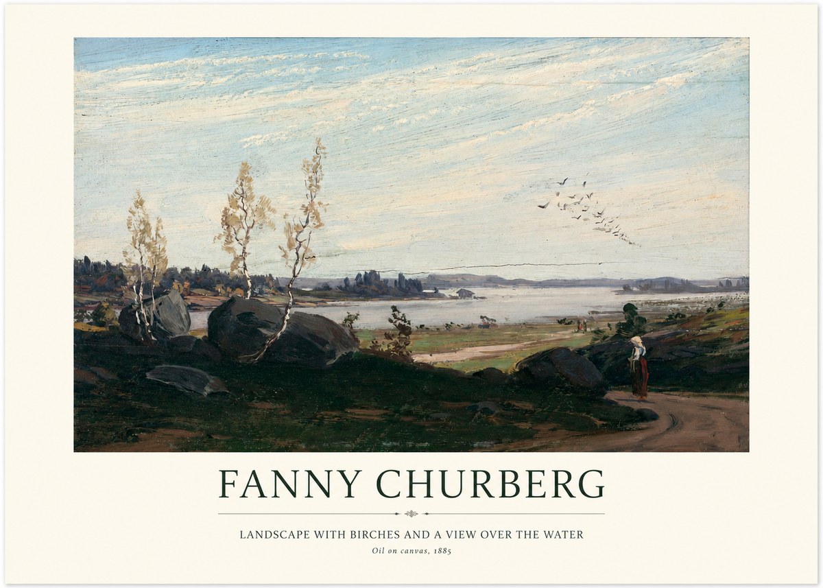 Fanny Churberg Landscape with Birches and a View over the Water No1 - Póster