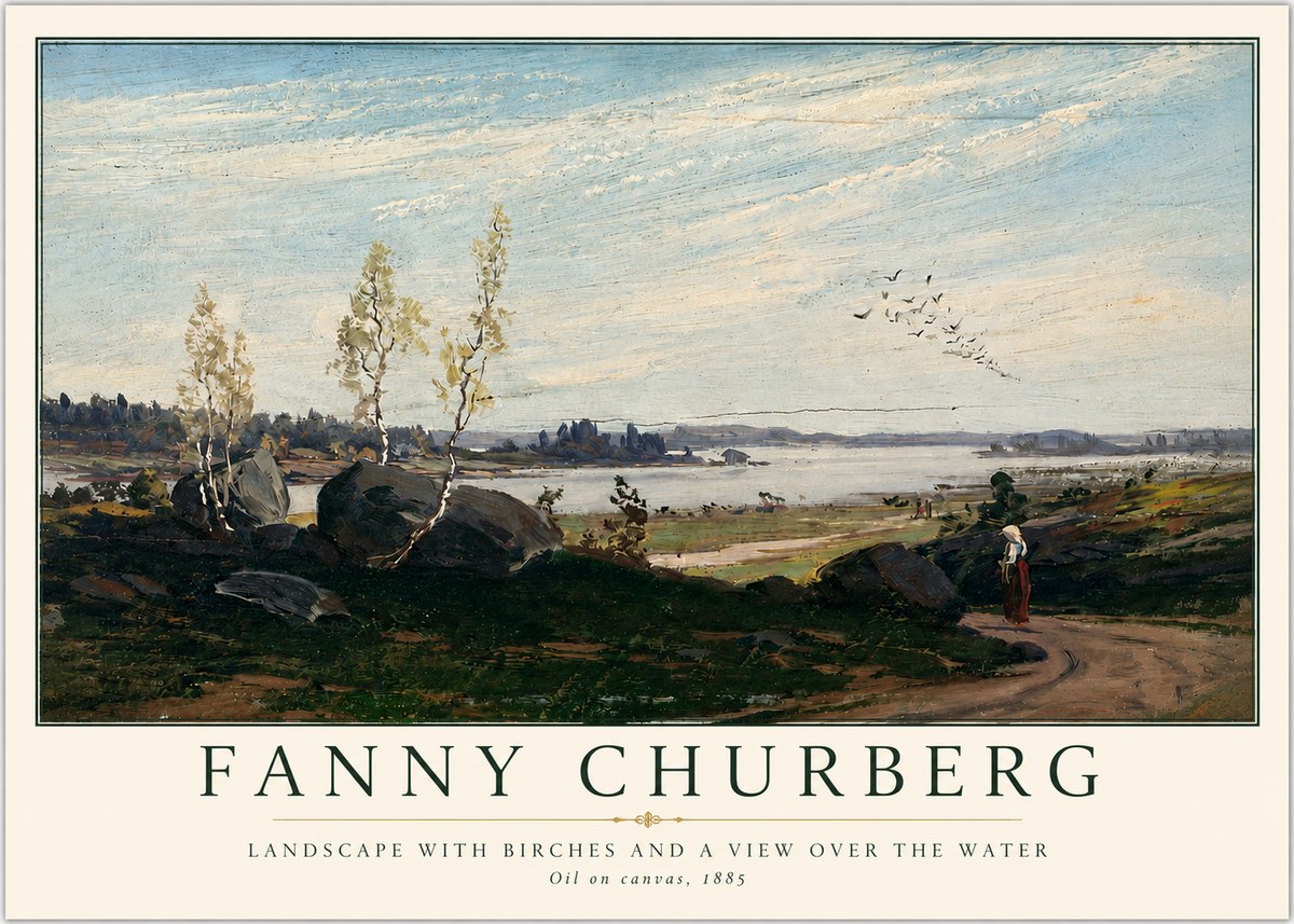 Fanny Churberg Landscape with Birches and a View over the Water No3 - Póster