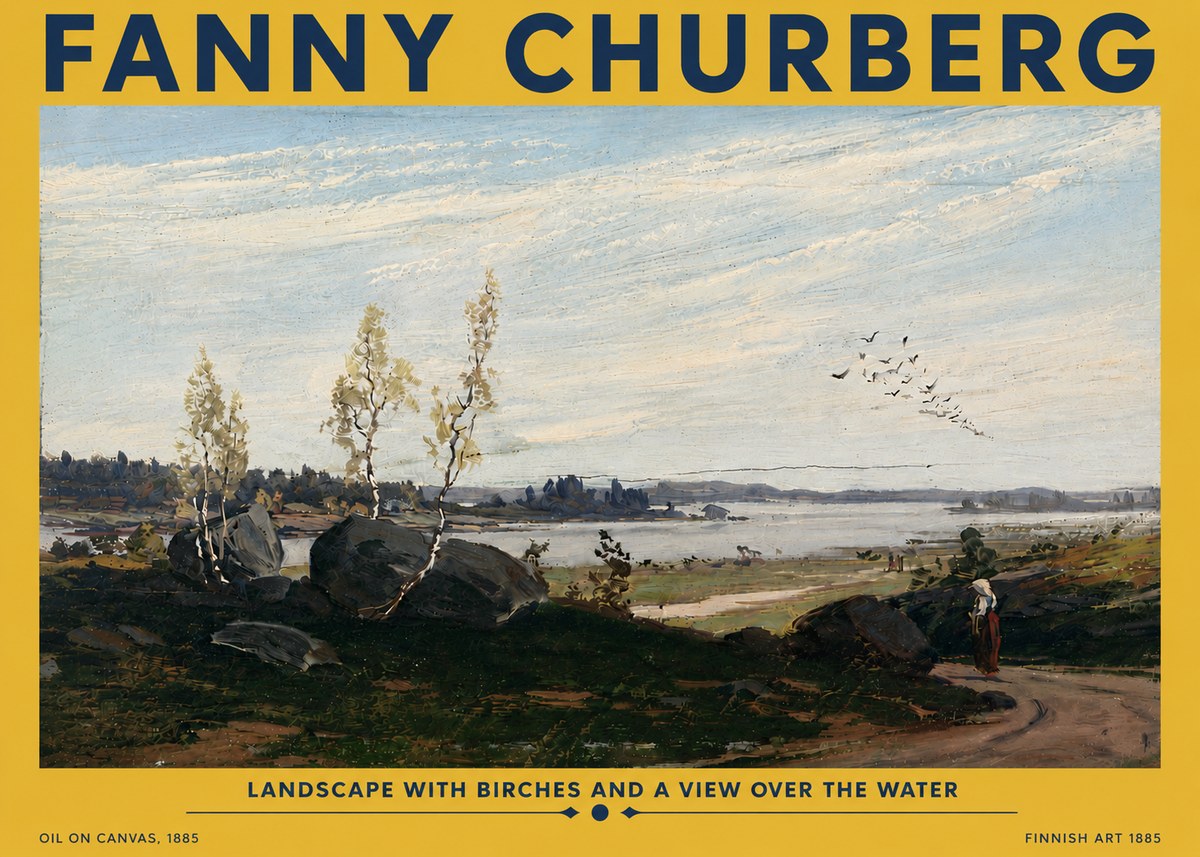 Fanny Churberg Landscape with Birches and a View over the Water No5 - Póster