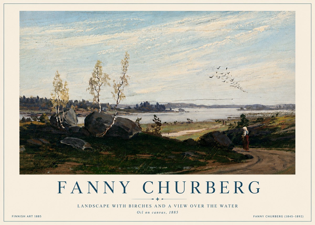 Fanny Churberg Landscape with Birches and a View over the Water No6 - Póster