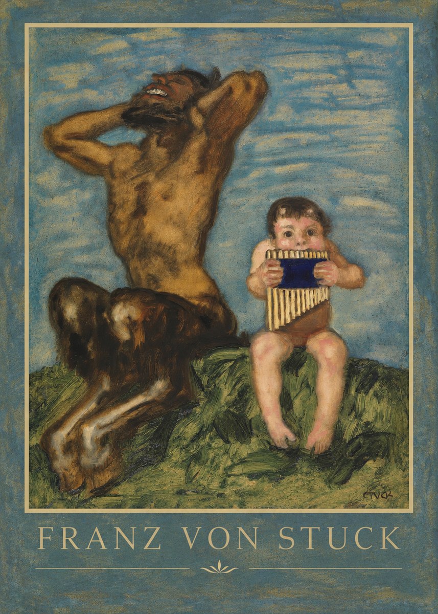 Franz von Stuck Laughing Faun and Playing Putto No6 - Póster