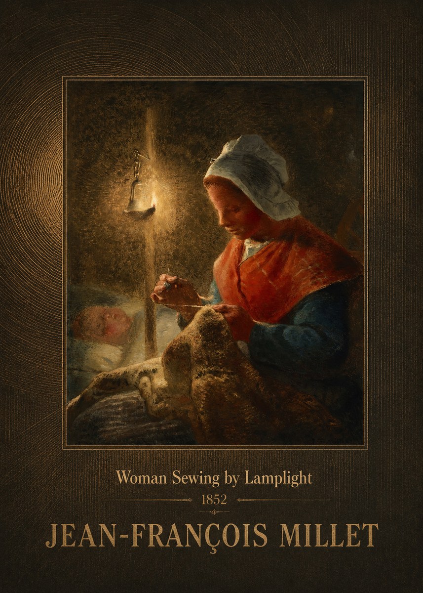 Jean-François Millet Woman Sewing by Lamplight No2 - Póster