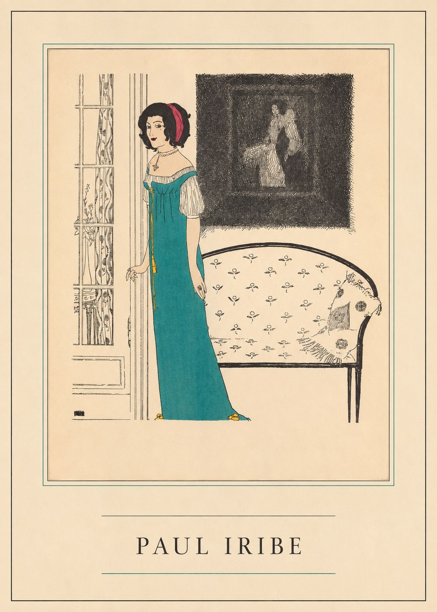 Paul Iribe Woman in Teal Gown No4 - Póster