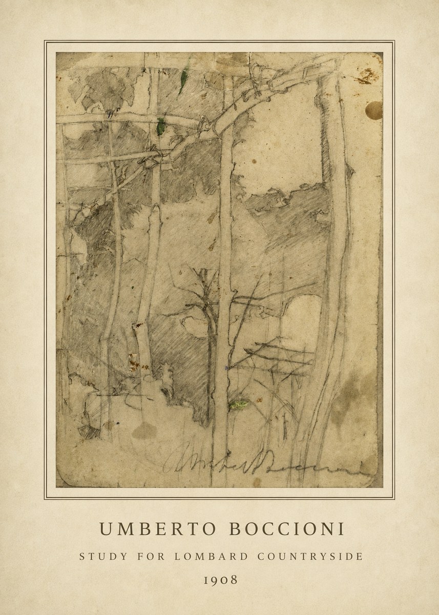 Umberto Boccioni Study for Lombard Countryside No5 - Póster