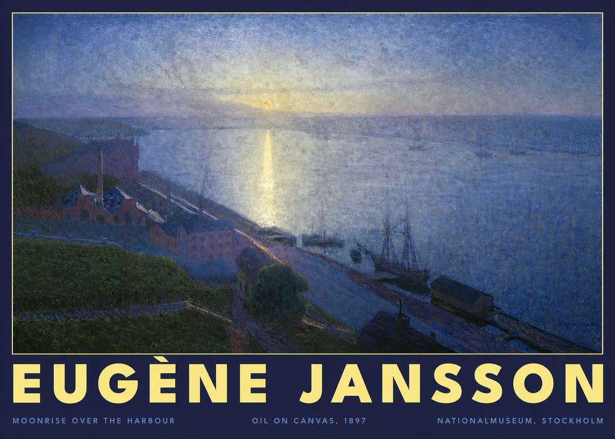 Eugène Jansson Moonrise over the Harbour No2 - Póster