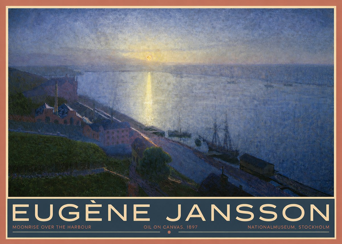 Eugène Jansson Moonrise over the Harbour No3 - Póster