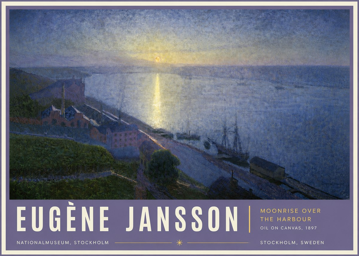 Eugène Jansson Moonrise over the Harbour No5 - Póster