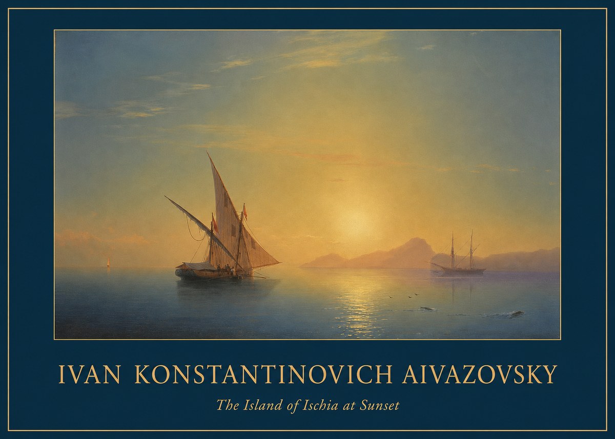 Ivan Konstantinovich Aivazovsky The Island of Ischia at Sunset No1 - Póster
