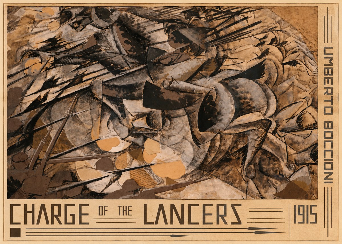 Umberto Boccioni Charge of the Lancers No5 - Póster