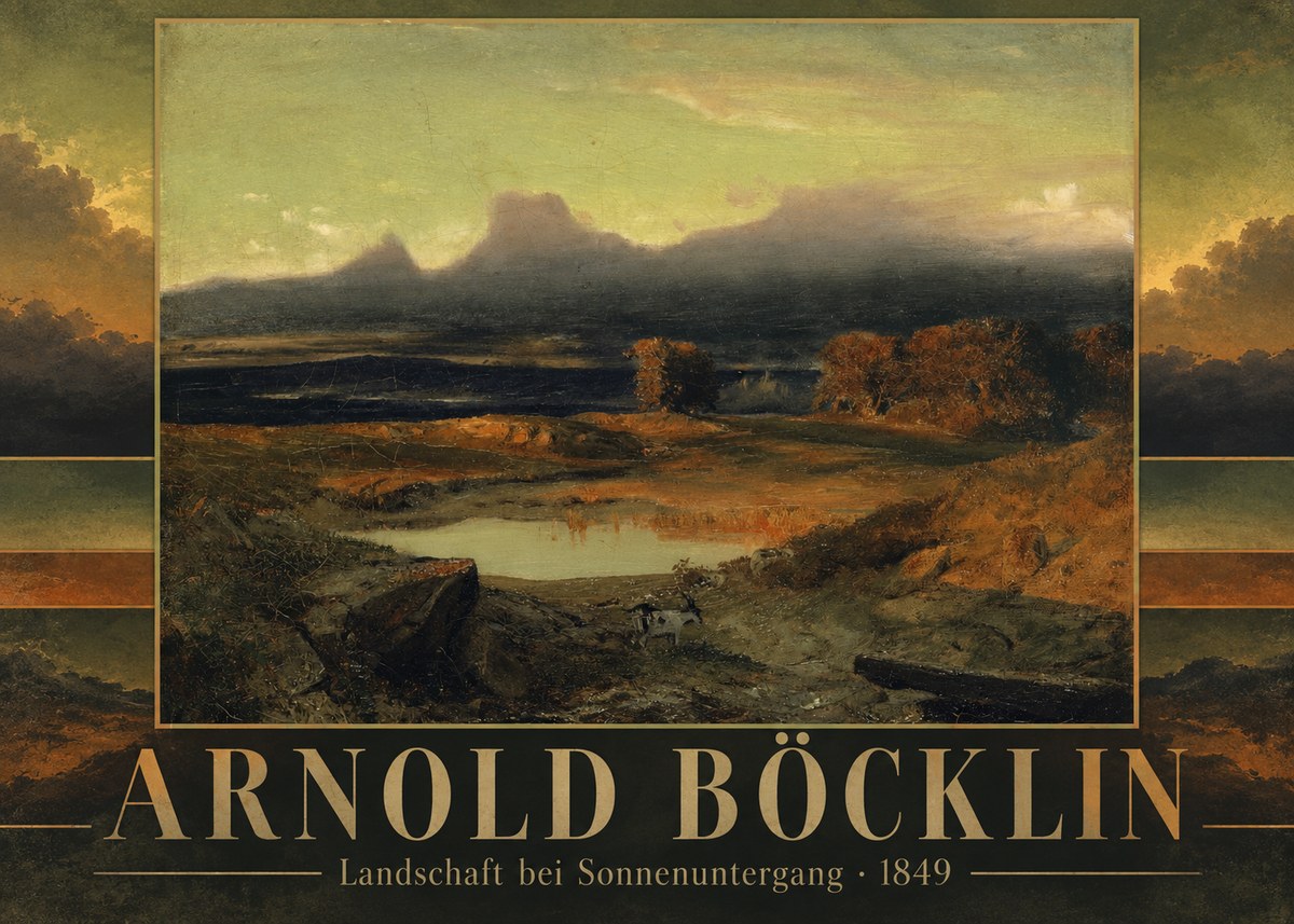 Arnold Böcklin Landschaft Bei Sonnenuntergang No5 - Póster