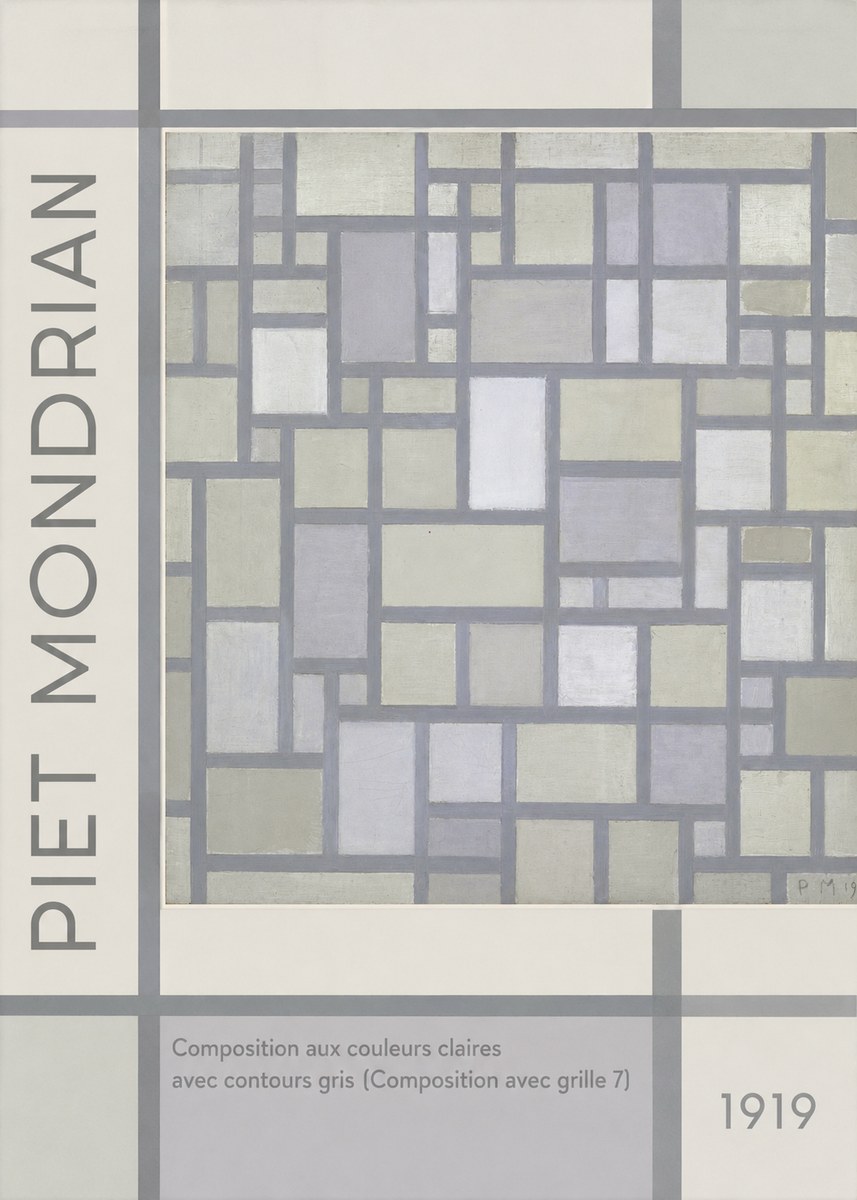 Piet Mondrian Composition Aux Couleurs Claires Avec Contours Gris (Composition Avec Grille 7) No2 - Póster