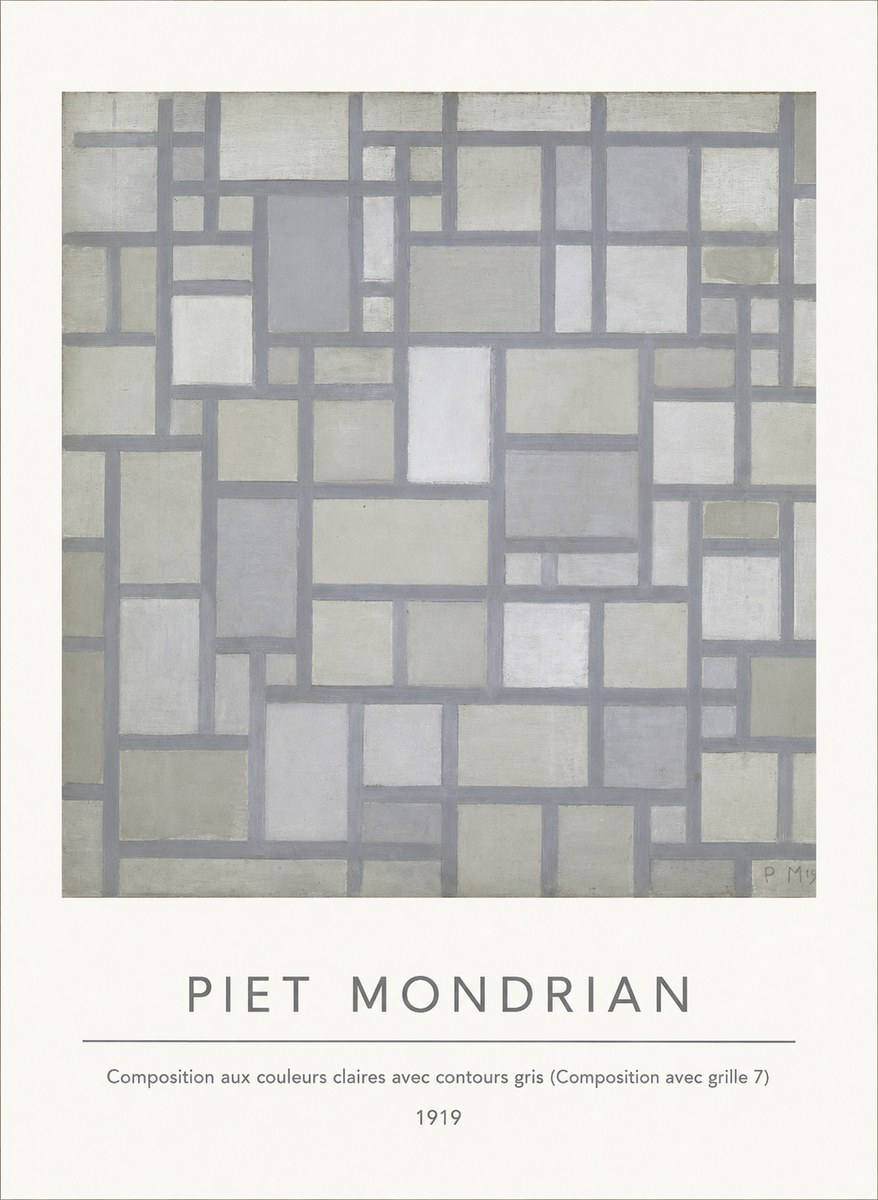 Piet Mondrian Composition Aux Couleurs Claires Avec Contours Gris (Composition Avec Grille 7) No4 - Póster