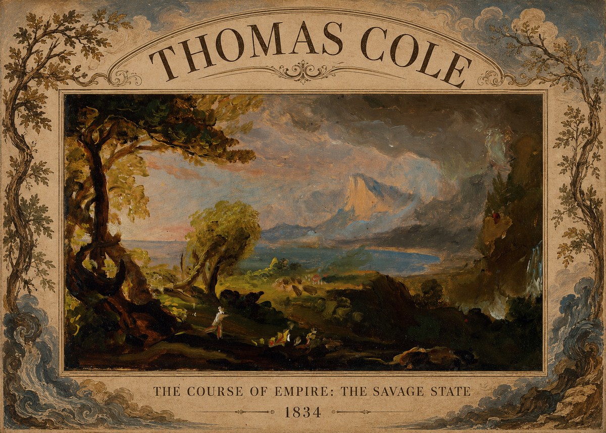 Thomas Cole The Course of Empire: the Savage State II No4 - Póster