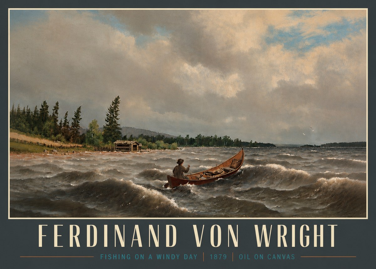 Ferdinand von Wright Fishing on a Windy Day No4 - Póster