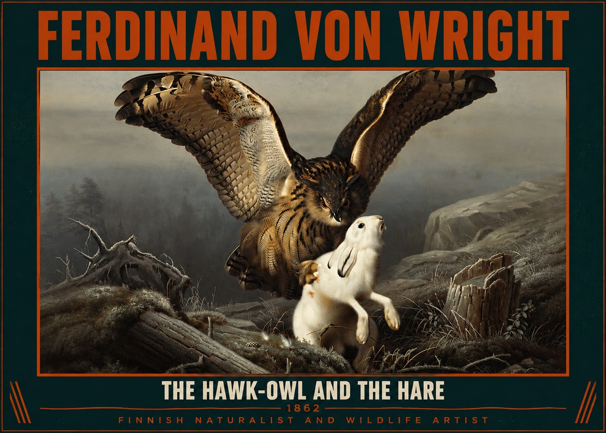 Ferdinand von Wright The Hawk-owl and the Hare No2 - Póster