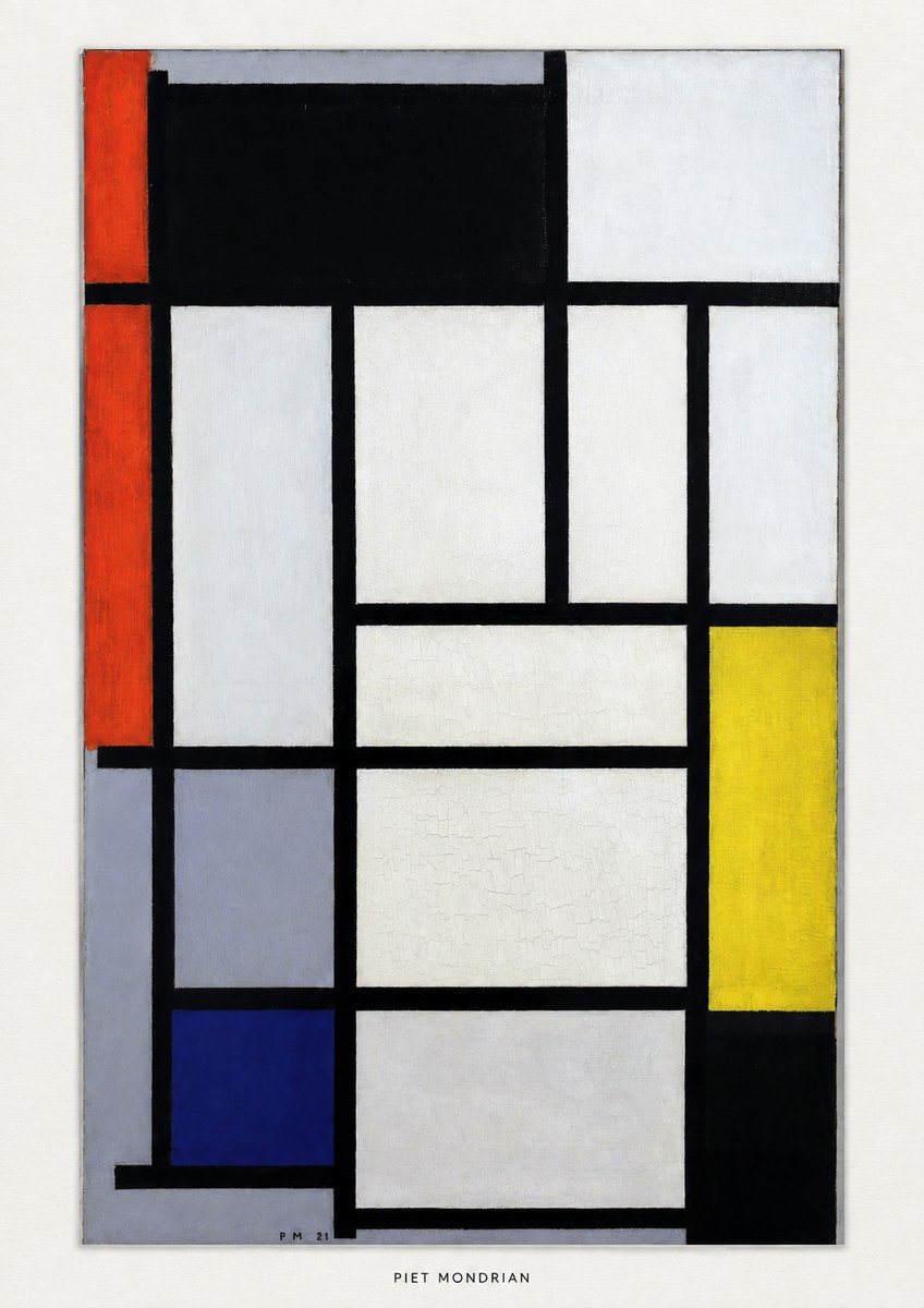 Piet Mondrian Composition with Red, Blue and Yellow No5 - Póster