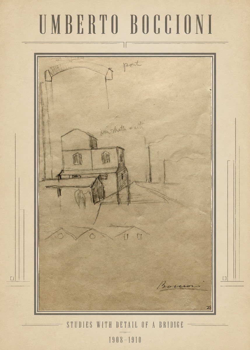 Umberto Boccioni Studies with Detail of a Bridige No1 - Póster