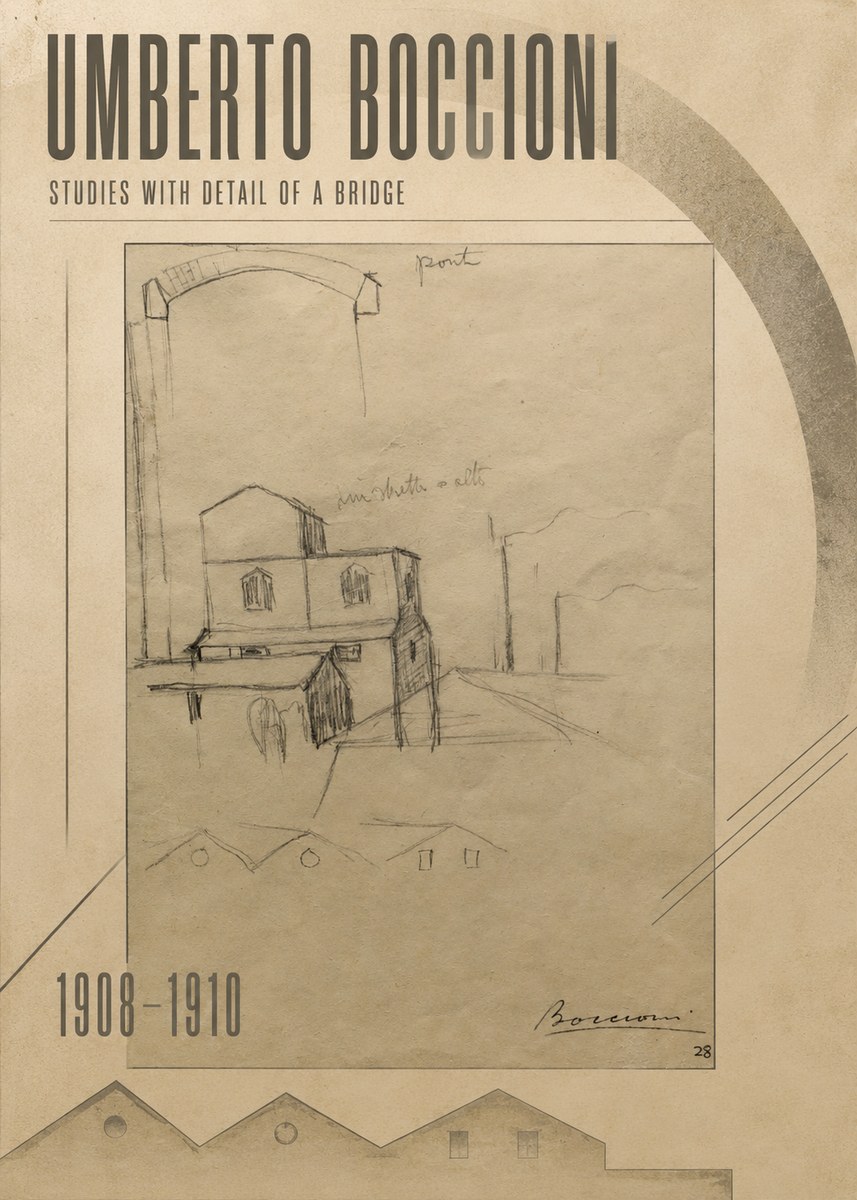 Umberto Boccioni Studies with Detail of a Bridige No3 - Póster
