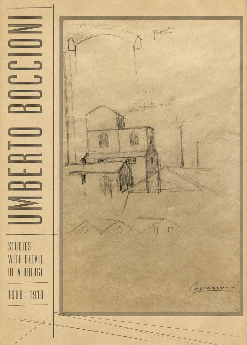 Umberto Boccioni Studies with Detail of a Bridige No5 - Póster