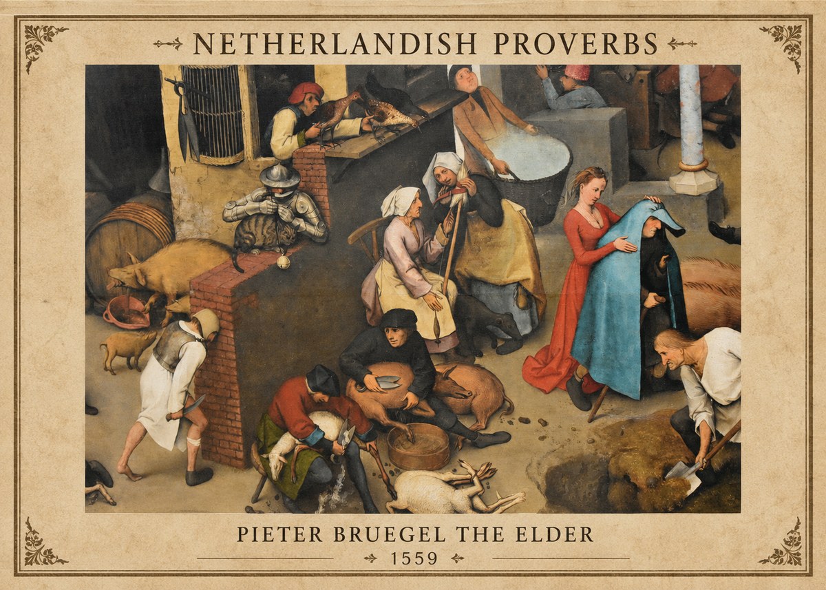 Pieter Bruegel Netherlandish Proverbs VIII No1 - Póster