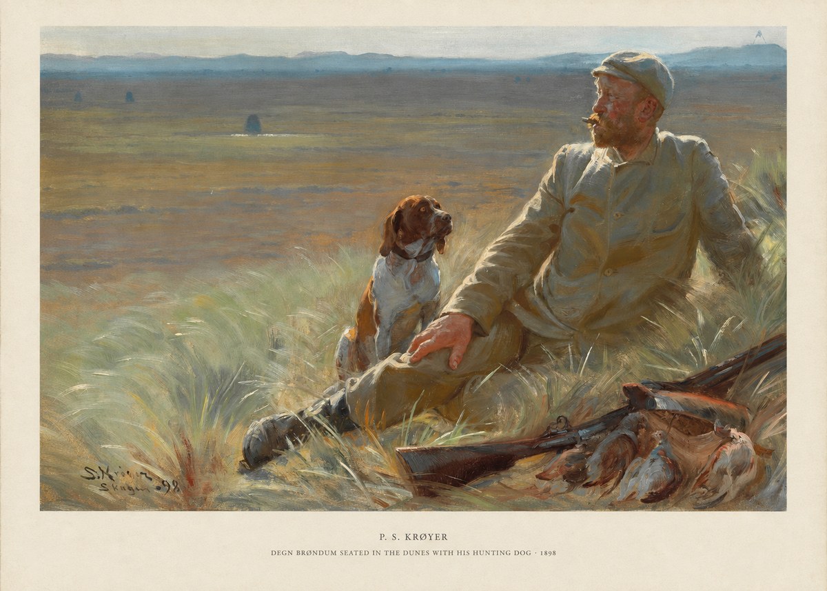 P.S. Krøyer Degn Brøndum Seated in the Dunes with His Hunting Dog No5 - Póster
