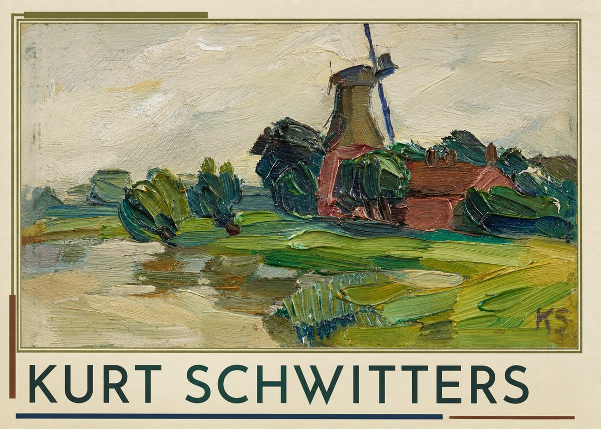 Kurt Schwitters Landscape with Windmill No1 - Póster