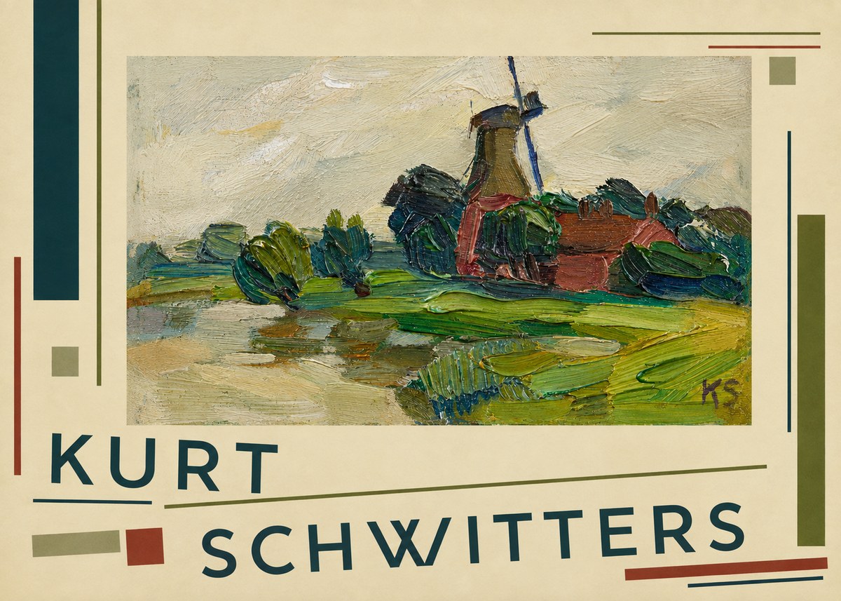 Kurt Schwitters Landscape with Windmill No3 - Póster