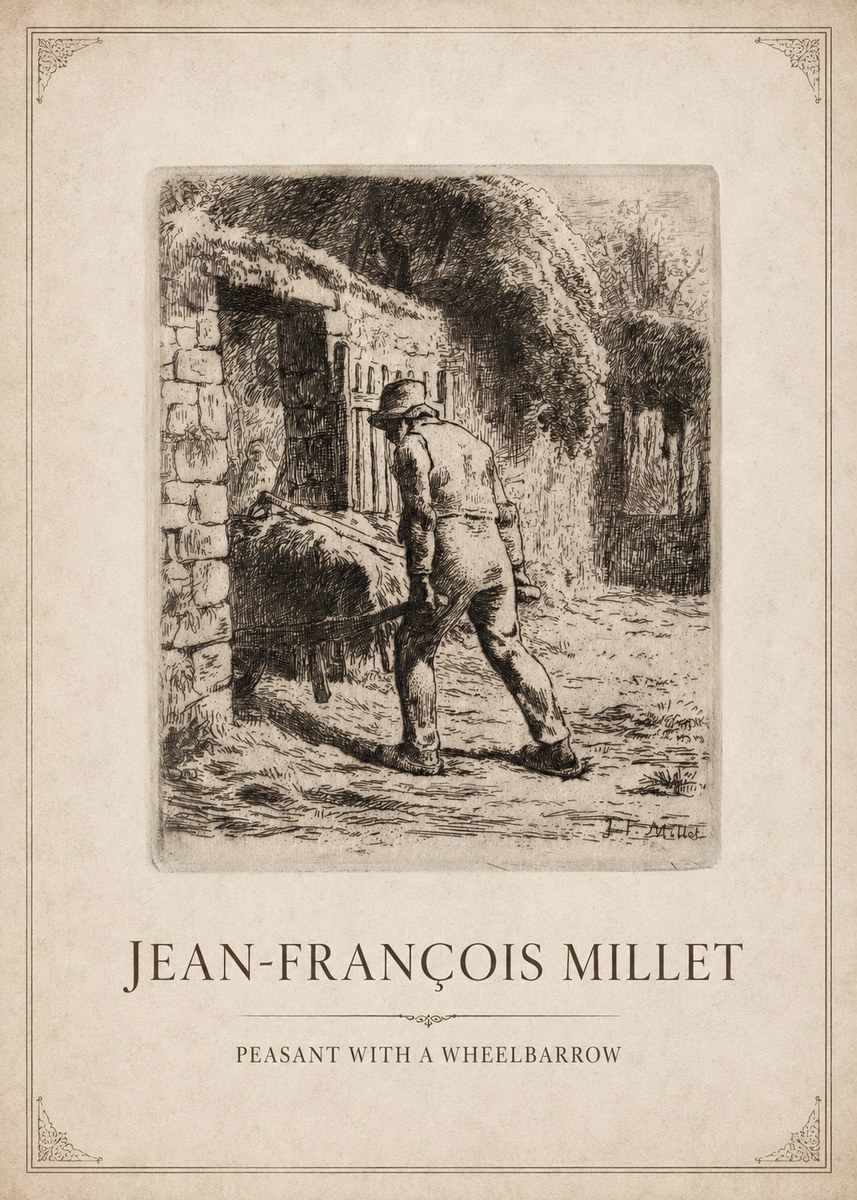 Jean-François Millet Peasant with a Wheelbarrow No1 - Póster