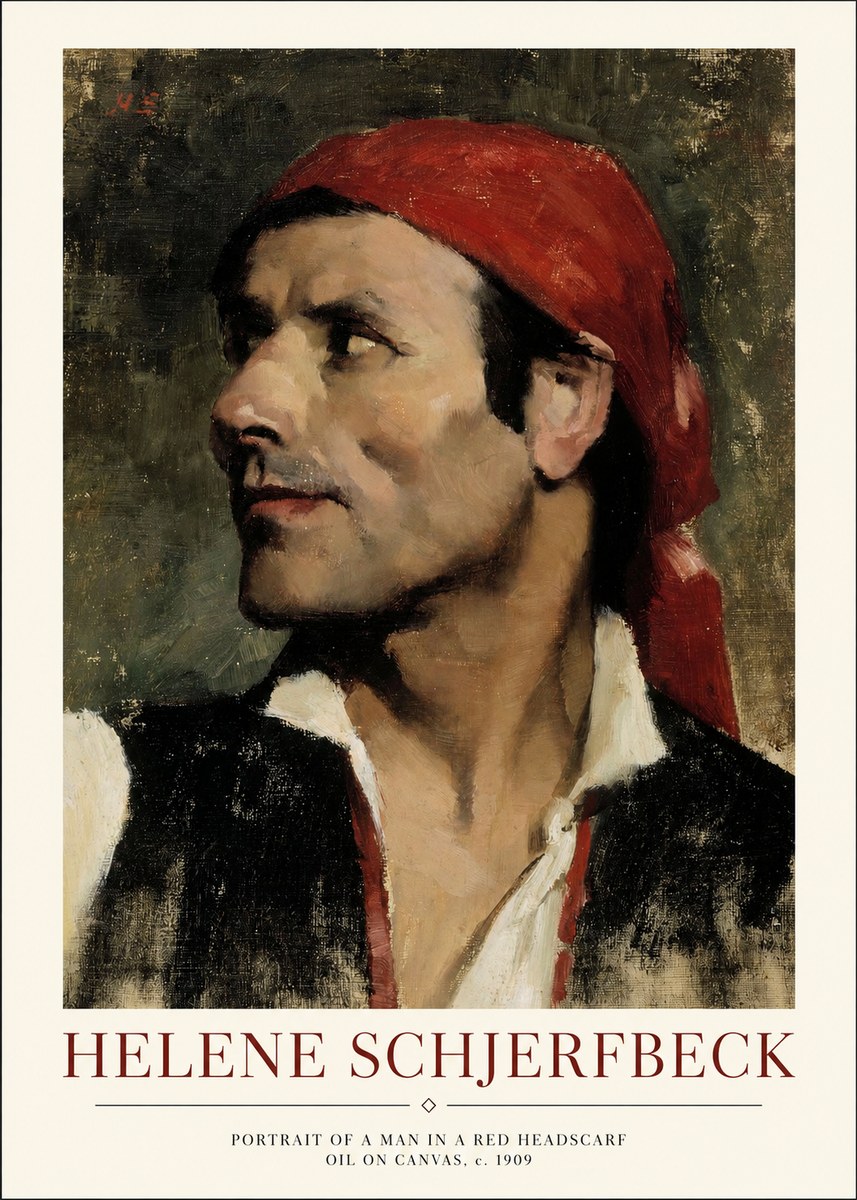 Helene Schjerfbeck Portrait of a Man in a Red Headscarf No1 - Póster
