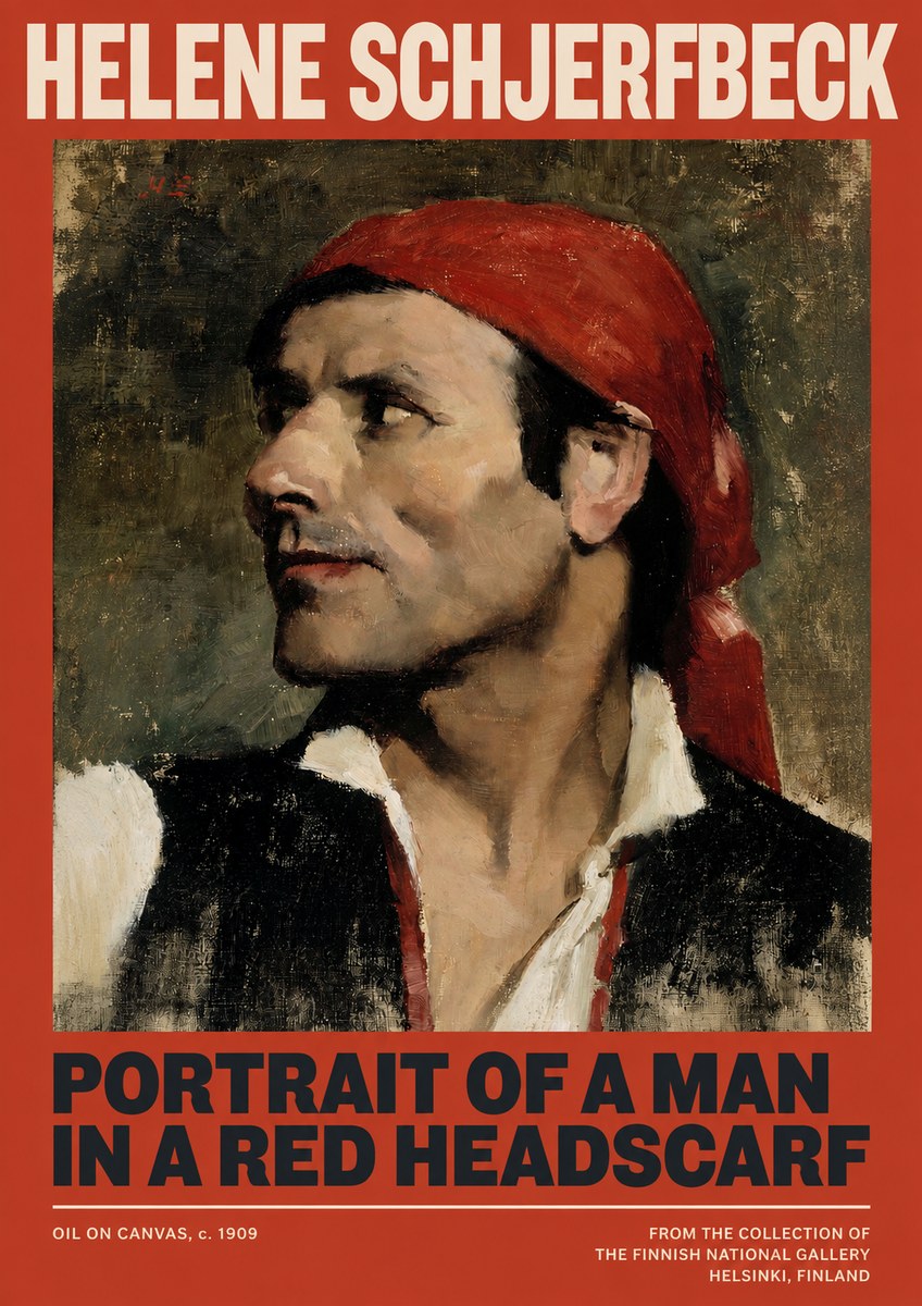Helene Schjerfbeck Portrait of a Man in a Red Headscarf No2 - Póster