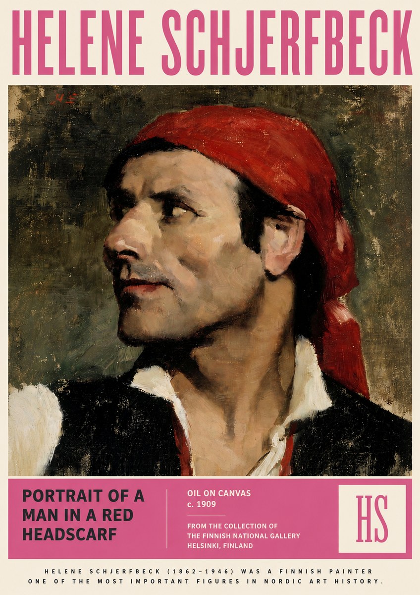 Helene Schjerfbeck Portrait of a Man in a Red Headscarf No3 - Póster