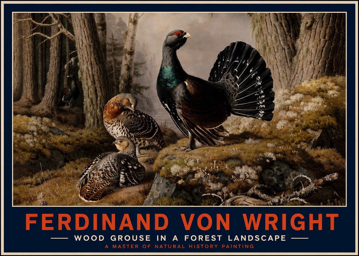 Ferdinand von Wright Wood Grouse in a Forest Landscape No4 - Póster