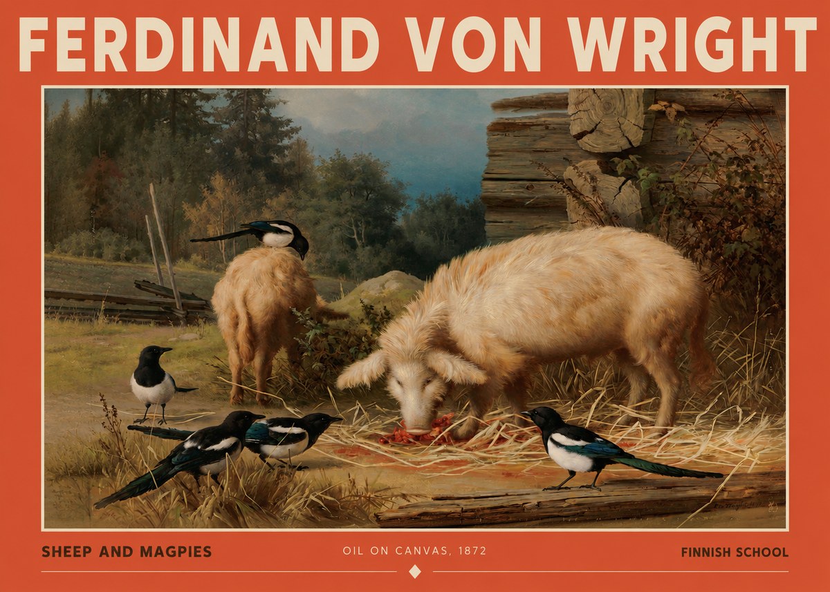 Ferdinand von Wright Sheep and Magpies No2 - Póster