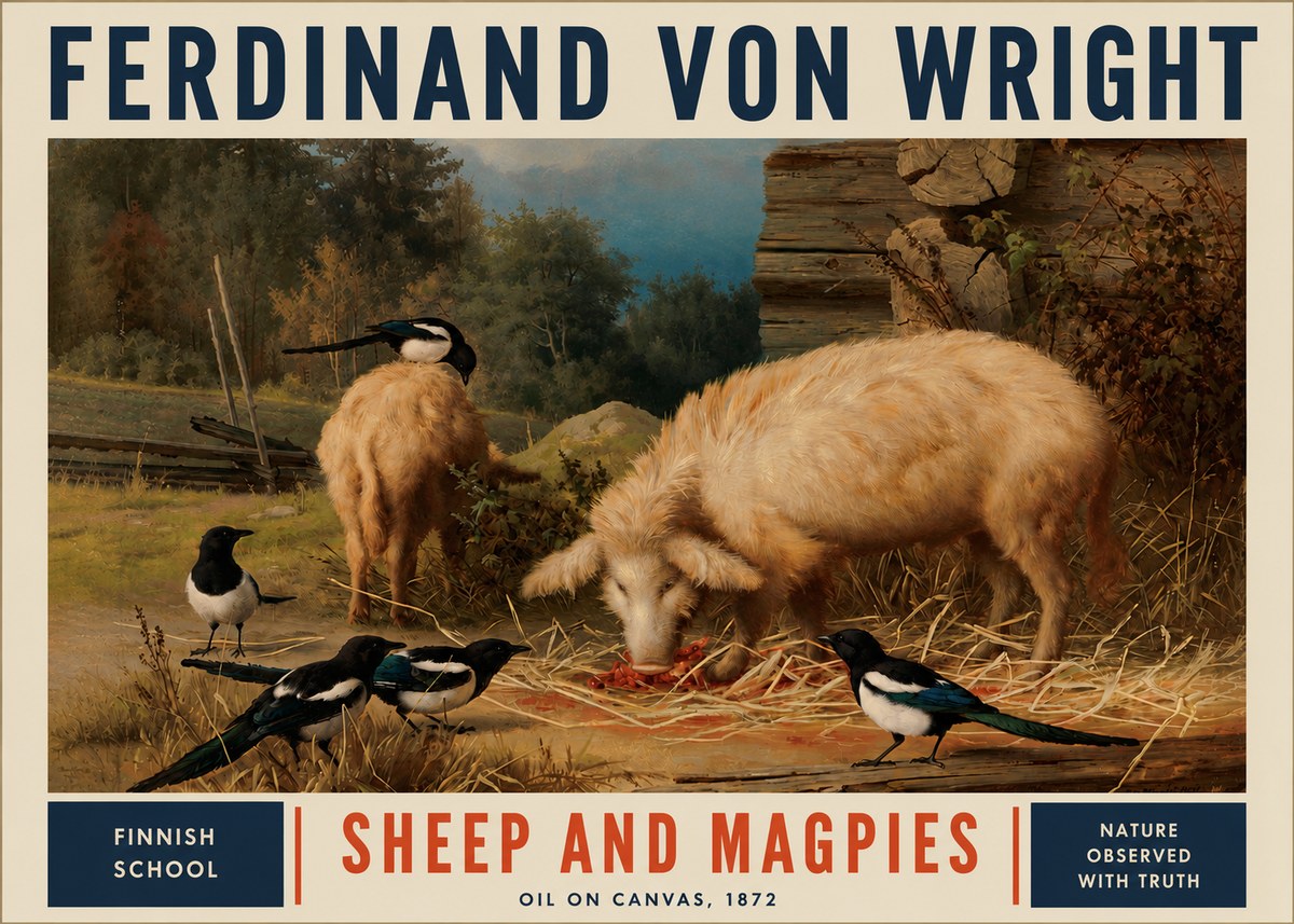 Ferdinand von Wright Sheep and Magpies No4 - Póster